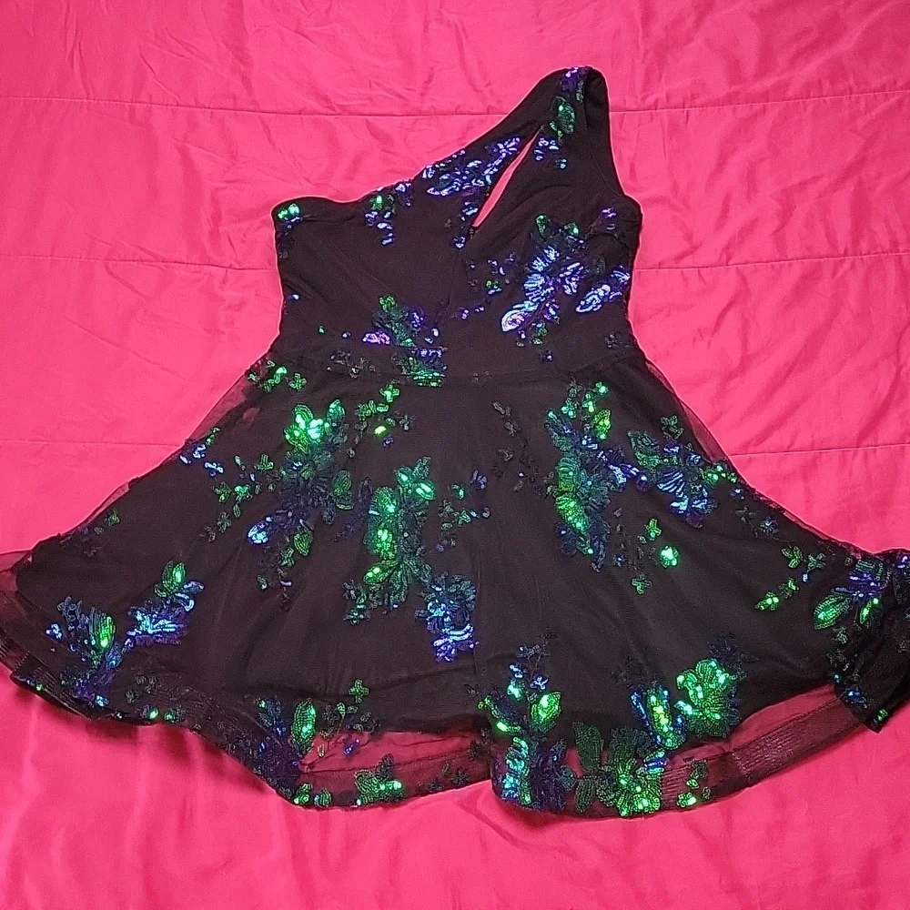 Shein blue green sequence asymmetrical dress - Picture 4 of 6